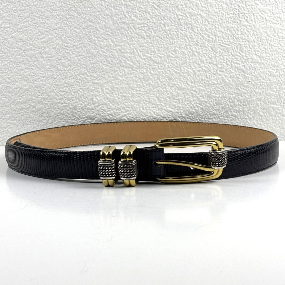 Brighton Classics Belt Womens M 30 Black Mixed Metal Lizard Embossed Western